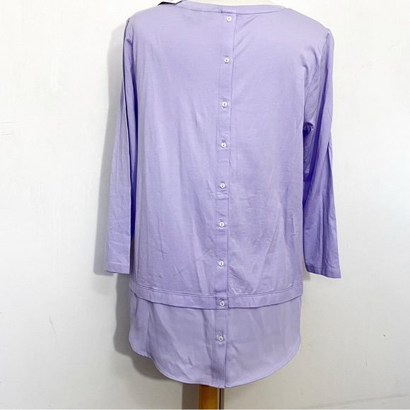 LANDS’ END NWT button up back oversize tee top cotton knit chiffon hem soft L - Picture 4 of 7
